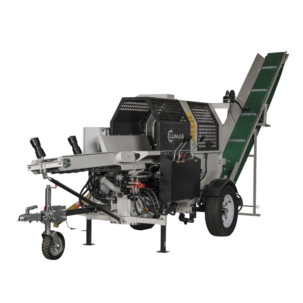 Automatinė malkų ruošos mašina LUMAG SSA-400-12PRO/EZ su elektriniu varikliu ir PTO pavara, įskaitant konvejerio juostą Automatinė malkų ruošos mašina LUMAG SSA-400-12PRO/EZ su elektriniu varikliu ir PTO pavara, įskaitant konvejerio juostą